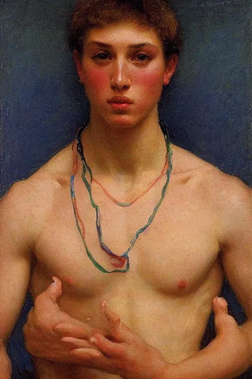Image similar to Portrait of a young muscular Russian olympic athlete man, orientalist, victor Nizovtsev, bouguereau