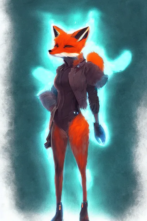 Image similar to a fox fursona, trending on artstation, by kawacy, furry art, digital art, cyberpunk, high quality, backlighting