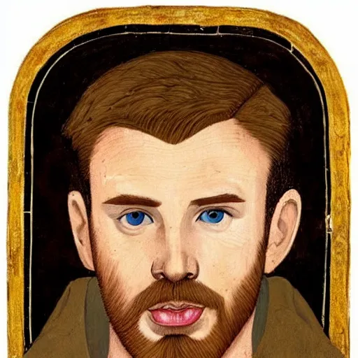 Image similar to chris evans, medieval painting,