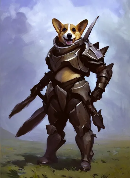 Prompt: Greg Manchess painting of a Corgi Charr from Guild Wars 2 wearing Forerunner Armor from Halo, countryside, calm, fantasy character portrait, dynamic pose, above view, sunny day, artwork by Jeremy Lipkin and Giuseppe Dangelico Pino and Michael Garmash and Rob Rey, very coherent asymmetrical artwork, sharp edges, perfect face, simple form, 100mm