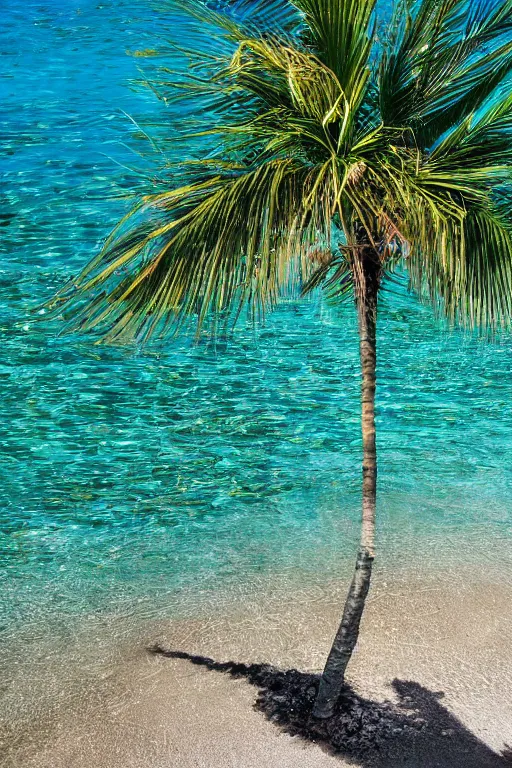 Image similar to photograph of palm leaning over crystal clear water