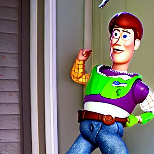 Image similar to andy from toy story thrown out the trash