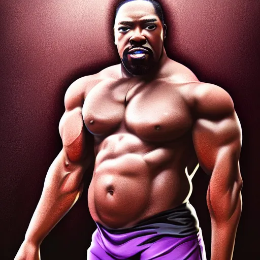 Image similar to Barry white with the physique of a body builder, realistic, detailed, cinematic, dynamic lighting, photorealistic, refined, intricate, digital art, background a gym, masterpiece, 8k