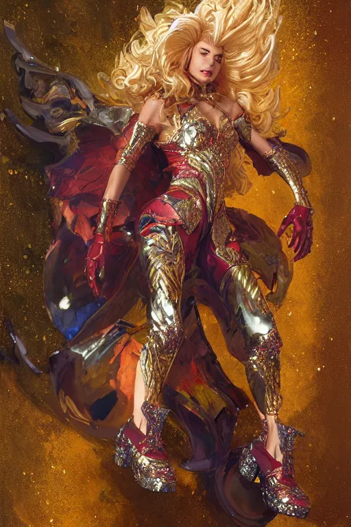 Prompt: portrait of the vendetta lion sustainer wearing glittering shoes by artgerm and Craig Mullins, James Jean, Andrey Ryabovichev, Mark Simonetti and Peter Morbacher 16k