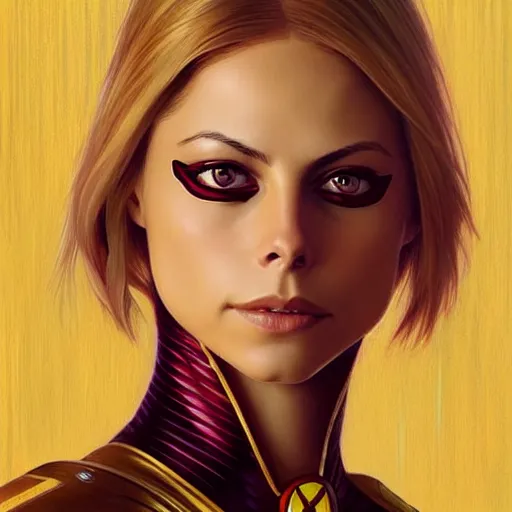 Image similar to Willa Holland with blonde hair as Kid Flash, western, D&D, fantasy, intricate, elegant, highly detailed, digital painting, artstation, concept art, matte, sharp focus, illustration, art by Artgerm and Greg Rutkowski and Alphonse Mucha