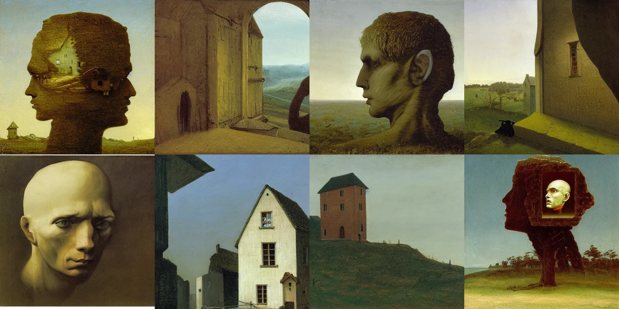 Prompt: A painting by Caspar David Friedrich of a house made of a human head