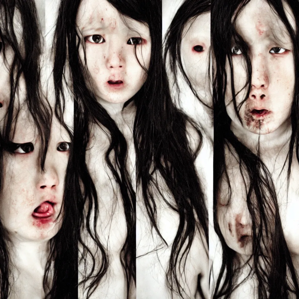 Image similar to the grudge, pale ghost, black eyes