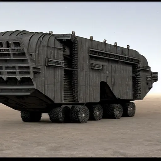 Image similar to Sci-Fi industrial futuristic Brutalism huge carrier vehicle desert