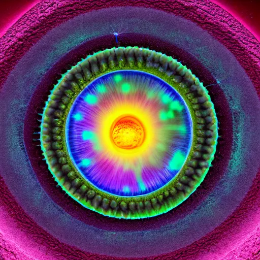 Image similar to tunneling electron microscope image of an alien eukaryote, false color, MIT technology review, Nature journal cover, nobel prize, popular science, 8k ultra HD, sharp focus