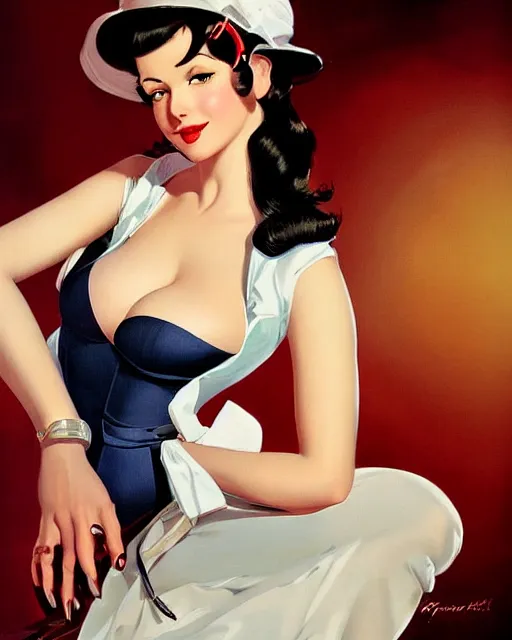 Image similar to Ril Mayer by gil Elvgren and Ilya kuvshinov