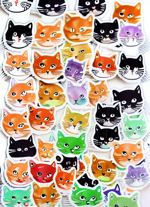 Prompt: cats and sushi sticker sheet
