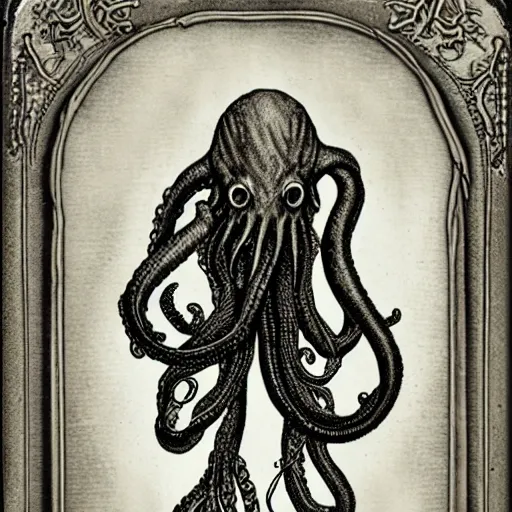 Prompt: ambrotype of a cthulhu high priestess. tangle of tentacles