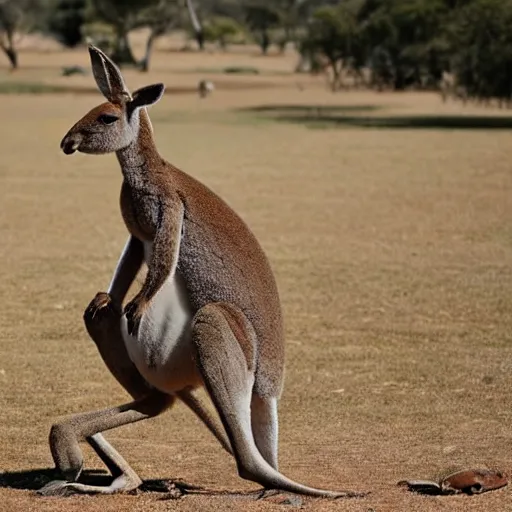 Prompt: kangaroo with claws a horse head and lizard tail