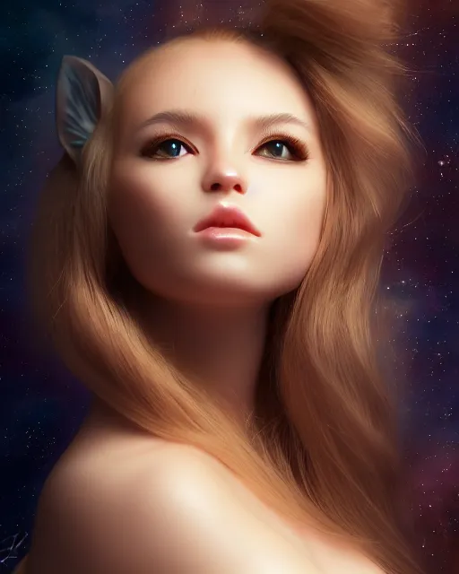Image similar to a kitten on a rocket, photo, ultra detail, photoreal, professionally retouched, soft moonlight lighting, shiny plastic bikini, realistic, smooth face, goddess, luscious lips, perfect eyes, wide angle, sharp focus on eyes, 8 k high definition, insanely detailed, intricate, elegant, art by artgerm and wlop