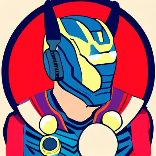 Image similar to a Avengers-Thor, svg sticker, vector art, wearing headphones, jamming to music