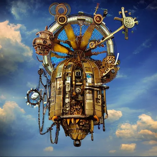 Image similar to flying city in a mechanical flower, sky!, fantasy art, steampunk, masterpiece, behrens style