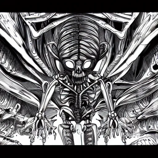 Image similar to alien mix with skeleton, hyper detailed, stylized,