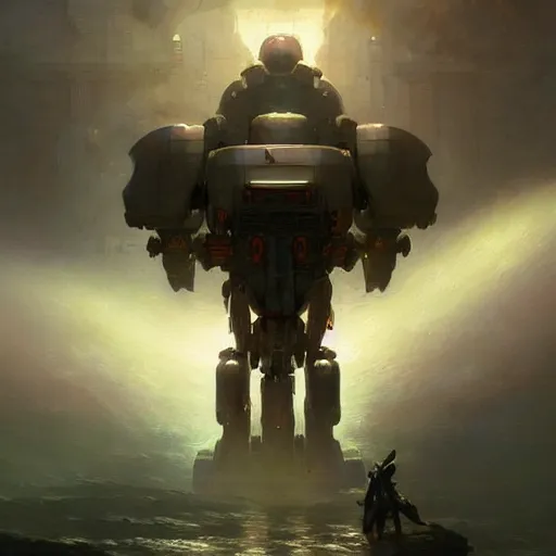 Image similar to cinematic - shot'' mech robot with highly detailed body made by ivan aivazovsky, peter mohrbacher, greg rutkowski volumetric light effect broad light oil painting painting fantasy art style sci - fi art style realism premium prints available artwork unreal engine