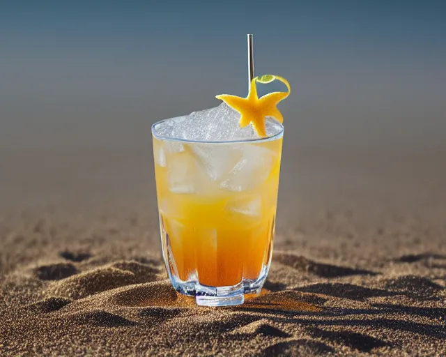 Prompt: 5 5 mm photo of best cocktail on beach sand. dof. bokeh. magical atmosphere. art by greg rutkowski. highly detailed 8 k. intricate. lifelike. soft light. nikon d 8 5 0.