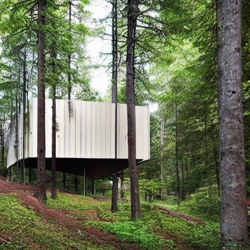 Image similar to a building in the middle of a forest, architecture