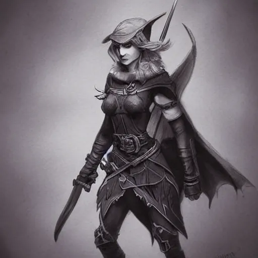 Prompt: elf ranger, character, dungeons and dragons, pencil art, high quality, top 1 0 on artstation