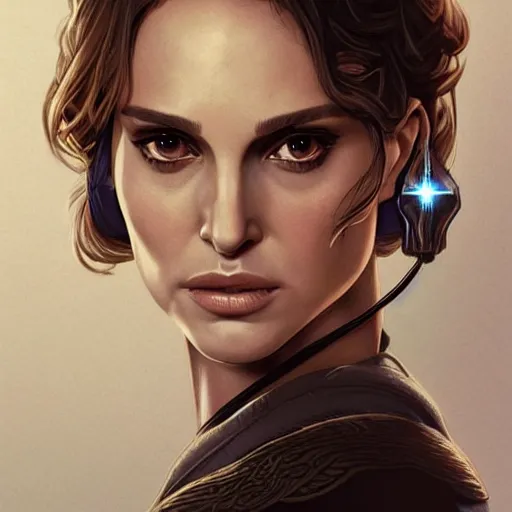 Image similar to natalie portman, female, jedi master, wearing the traditional jedi robe, beautiful and uniquely odd looking, detailed symmetrical close up portrait, intricate complexity, in the style of artgerm and ilya kuvshinov, magic the gathering, star wars art,