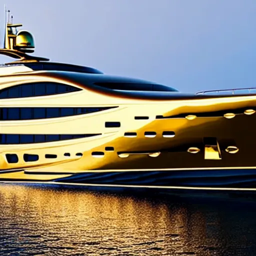 Image similar to wrinkled hunchbacked old man polishing the side of a gold plated mega yacht