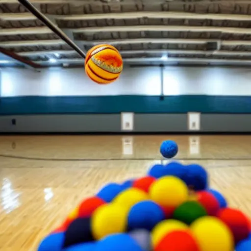 Image similar to 3d planet balls floating in a school gym. 8k resolution photograph, national geographic footage.