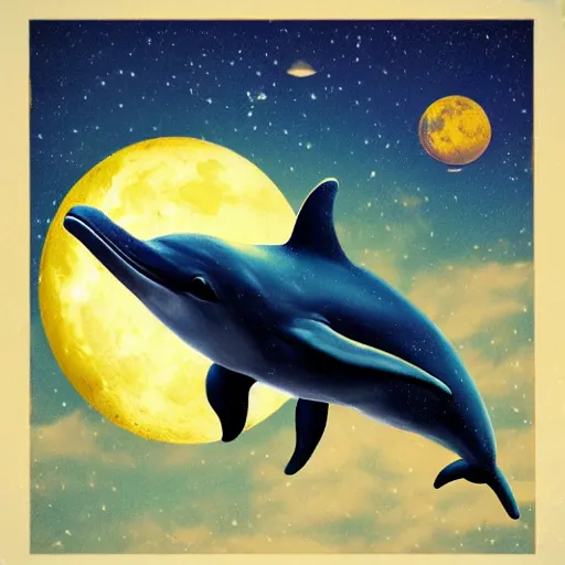 Prompt: dolphin fly in Moon