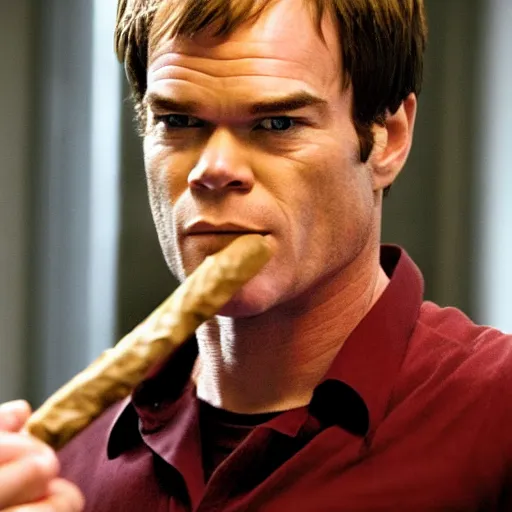 Prompt: Dexter Morgan smoking a cigar