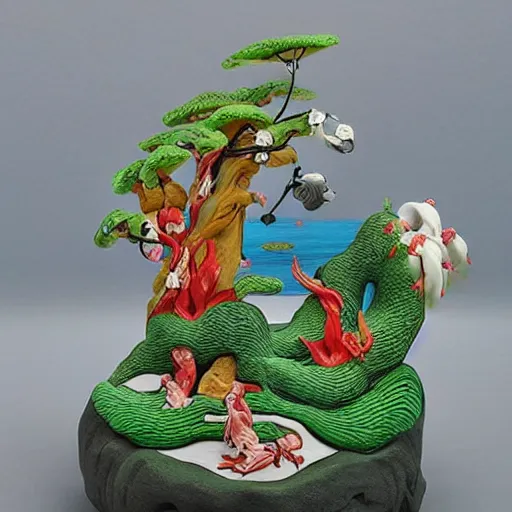 Prompt: claymation, 3 d clay sculpture, made of clay, ukiyo - e landscape sculpture, colorful, detailed, inspired by ando hiroshige