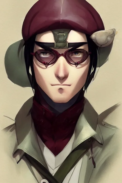 Prompt: beautiful portrait commission military clothes maroon beret. Atmospheric. Character design by charlie bowater, ross tran, artgerm, and makoto shinkai, detailed, inked, western comic book art. male anthro!!! fruit bat shark hybrid