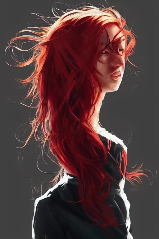 Image similar to girl with red hair. black shirt. can't see face. centered median photoshop filter cutout vector behance hd artgerm jesper ejsing!