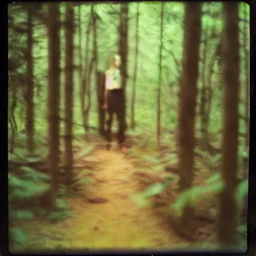 Image similar to skinwalker in a forest, blurry photo, polaroid, expired film,