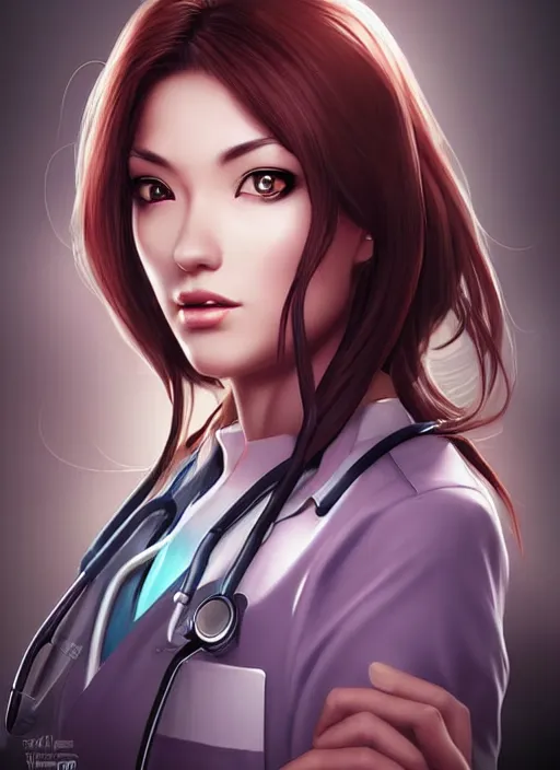 Image similar to beautiful portrait of a female nurse or doctor who looks like Lilith Asami , character design by Ross Tran, artgerm detailed, soft lighting