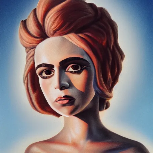 Prompt: a face portrait of electra heart as statue of david, fantasy setting, stone face, dim colors, soft lighting, atmospheric, cinematic, moody, in the style of diego koi, gina heyer, luiz escanuela, art by alyssa monk, hyperrealism, rule of thirds, golden ratio, oil on canvas