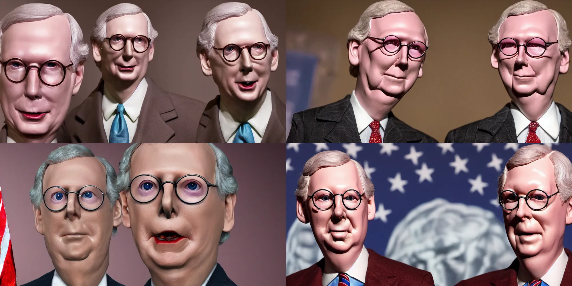 Prompt: hyperrealistic wax figure of mitch mcconnell, bad acid trip, surreal, bizarre, disturbing, horror, trippy