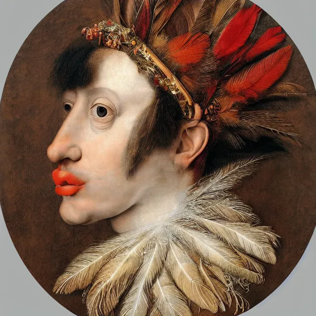 Image similar to a beautiful profile portrait of a beautiful contemporary female, various feathers, by giuseppe arcimboldo, photo realistic, realistic materials.