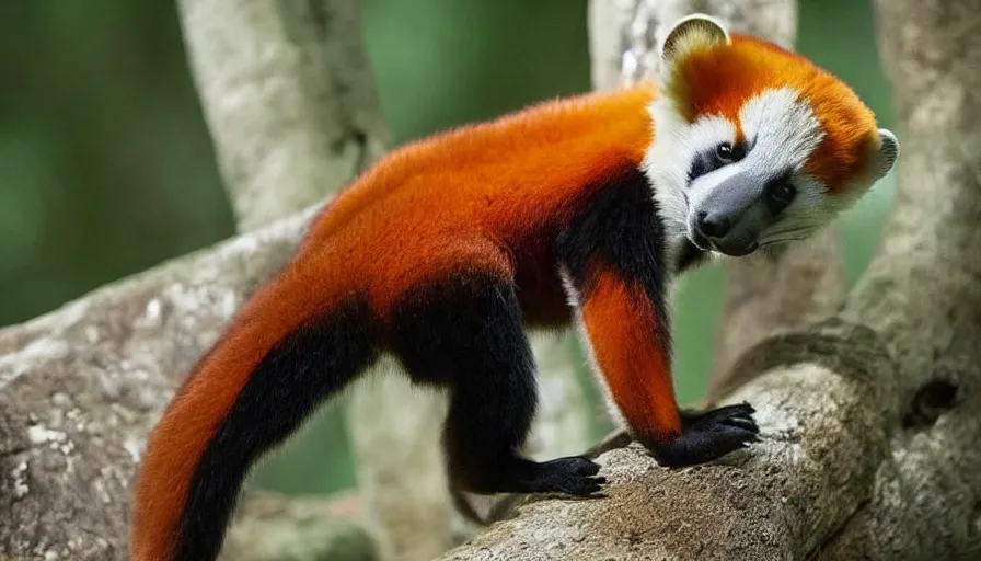 Prompt: very cool looking ailurus fulgens wearing a white shirt and sunglasses, national geographic, our planet, photography