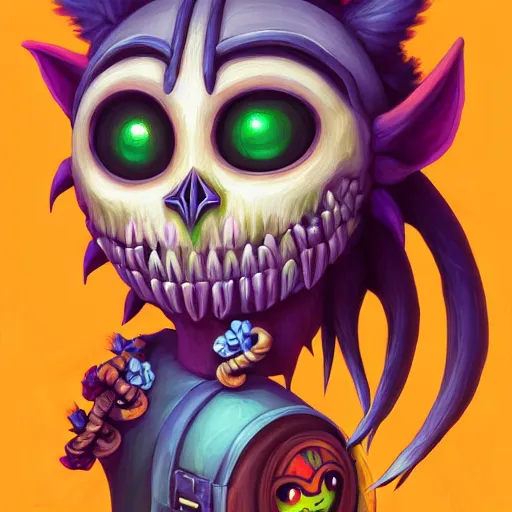 Image similar to a painting of majora's mask skull kid, art by lois van baarle and loish and ross tran and rossdraws and sam yang and samdoesarts and artgerm and saruei and disney, digital art, highly detailed, intricate, sharp focus, trending on artstation hq, deviantart, unreal engine 5, 4 k uhd image