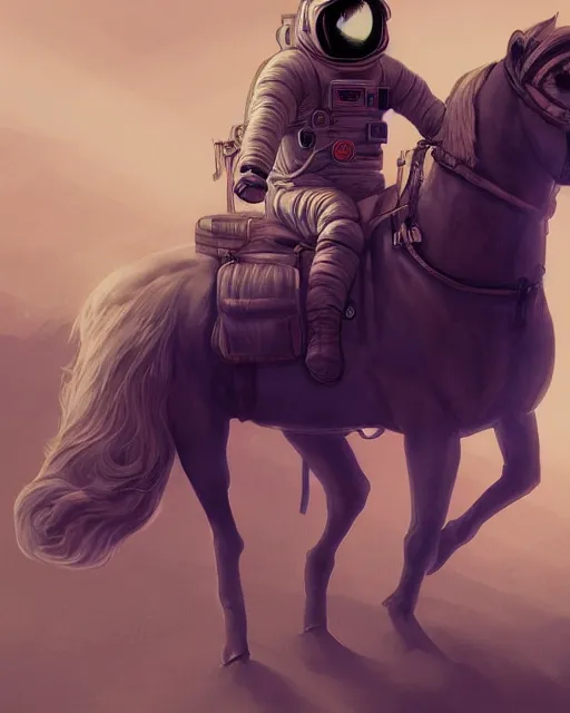 Image similar to sitting astronaut under the horse that riding, artstation