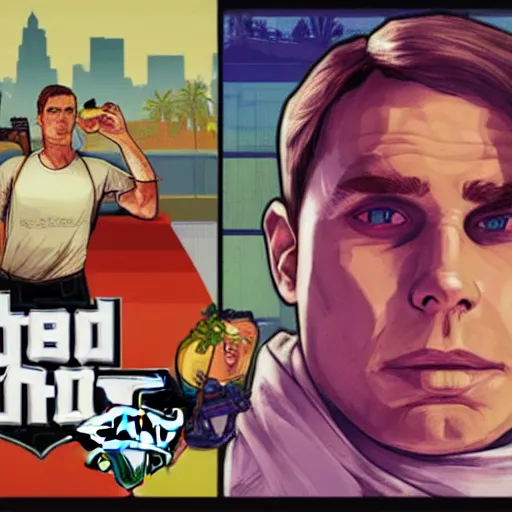 Prompt: jerma in gta 5 box art and loading screen style