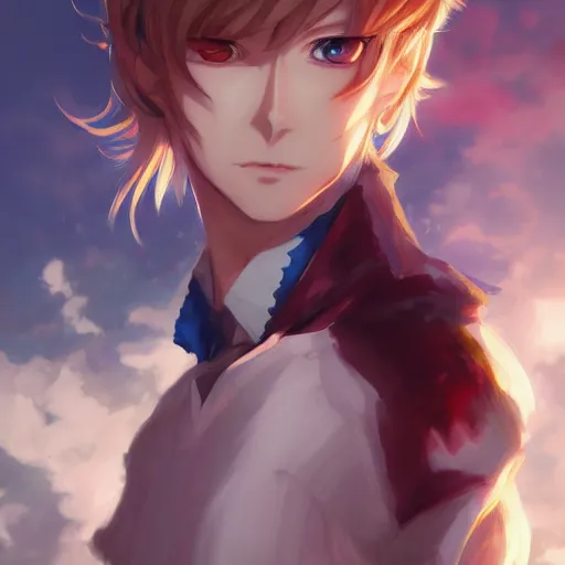 AI Art: blonde confident, cool, red eyed anime boy by @Kouie