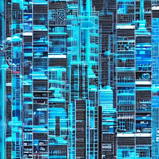 Prompt: a cyberpunk city, exceedingly blue, very very blue, seedy, busy, traffic