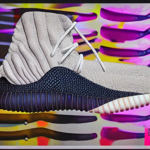 Image similar to subject photography of sneakers, adidas yeezy foam, margiela fusion, balenciaga, balman ultra rendered extreme realism and detail, 8 k, highly detailed, realistic, completely framed, pbr, surreal, hyper realistic, colorful, direct lighting, 3 5 mm photo, photorealistic, sharp focus,