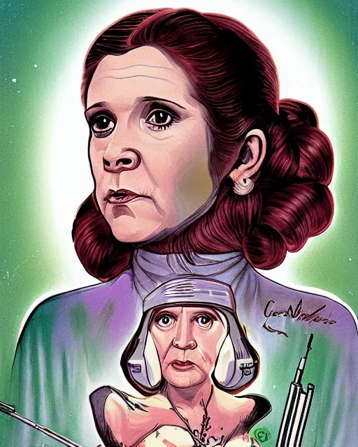 Prompt: carrie fisher in return of the jedi, 1984, digital art, cdx