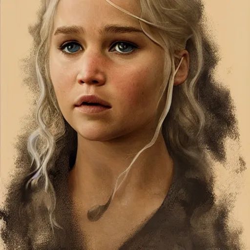 Image similar to portrait of the daughter of daenerys targaryen and jennifer lawrence as a young woman, hyperdetailed, hyperrealism.