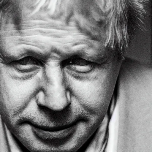 Prompt: Boris Johnson with half face missing, morbid, evil, dark photography, realistic, candid street portrait in the style of Rehahn award winning, Sony a7R,