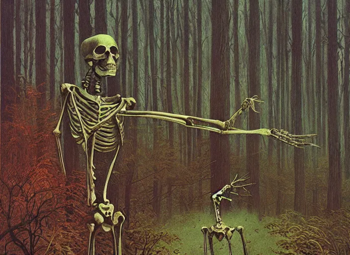 Prompt: skeleton in a forrest, highly detailed, science fiction, Edward Hopper and James Gilleard, Zdzislaw Beksinski highly detailed