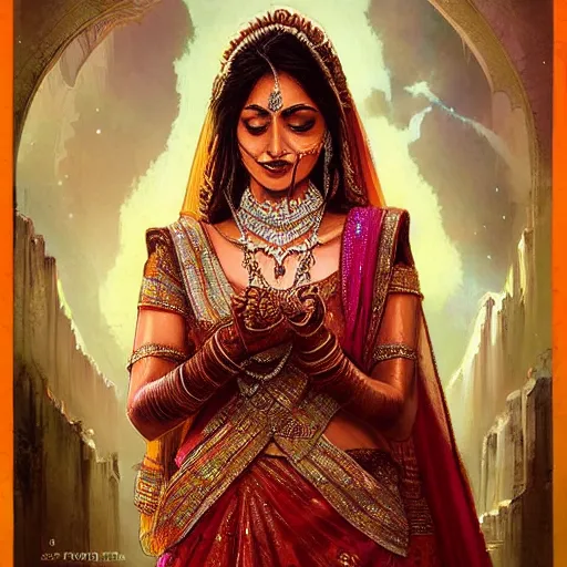 Image similar to portrait of Beautiful indian bride , full of details, matte painting, concept art, smooth, by Jordan Grimmer and by artgerm